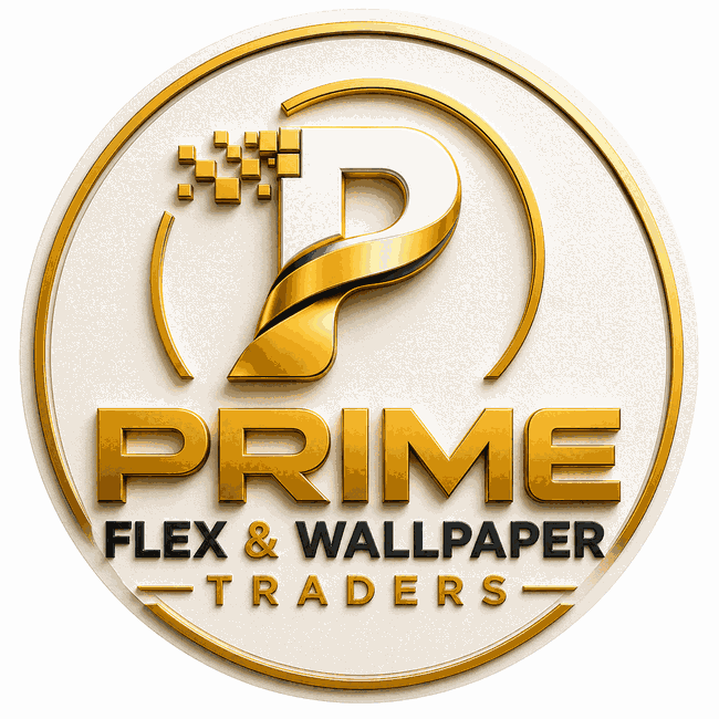 Prime Flex & Wallpaper Traders original round golden logo